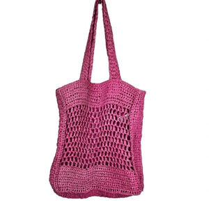 Old Navy Straw-Paper Crochet Tote Beach Bag Barbie Pink‎ Magenta